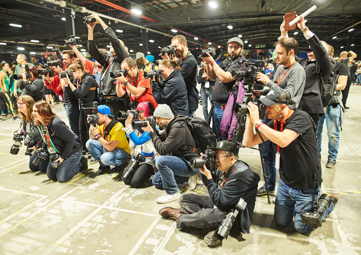 Photographers clutser round to photograph the winners (USA) of the third World Cup held in Manchester