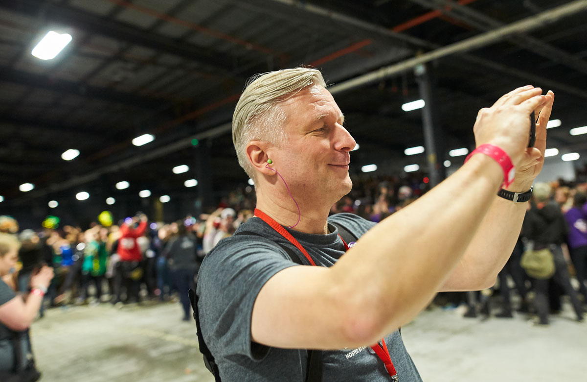 Jurgen Ziegler films the crowd at the end of the Roller Derby World Cup